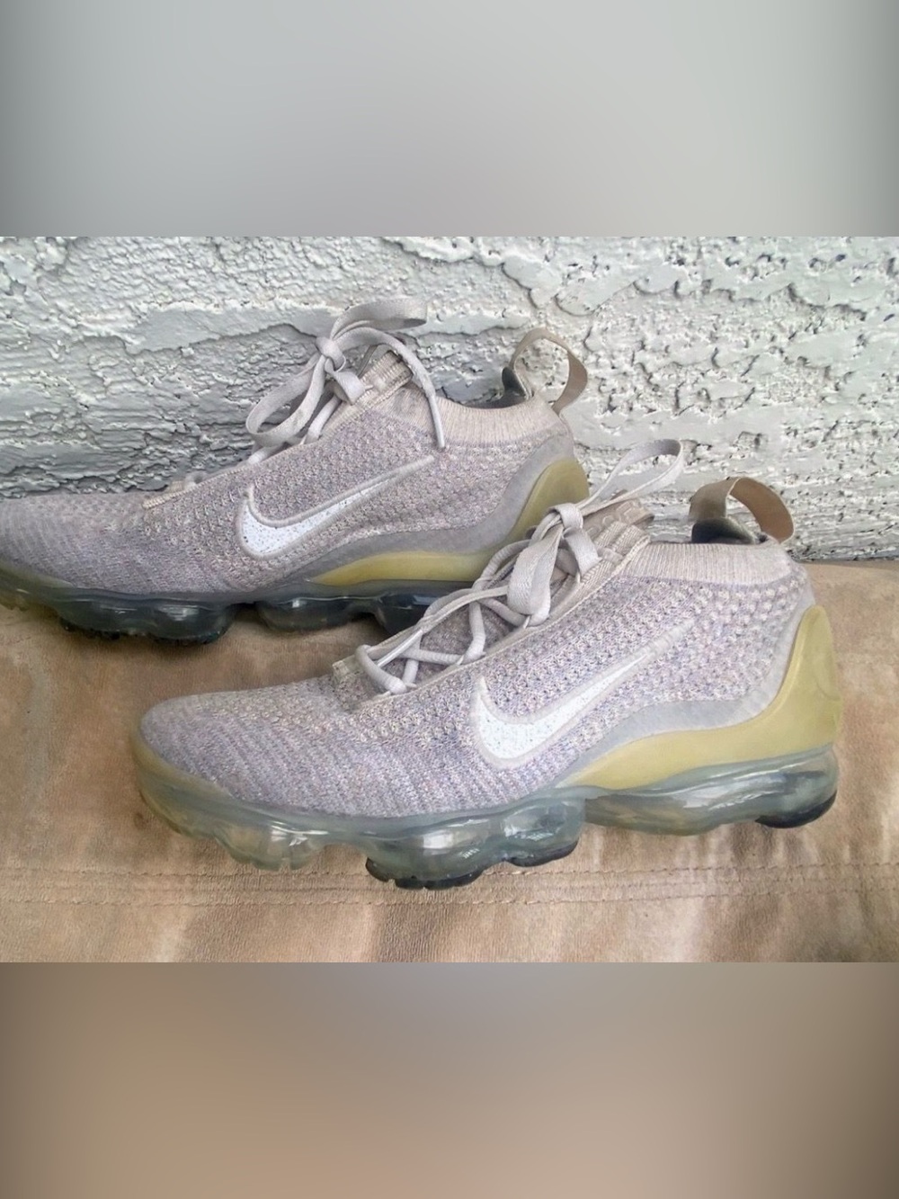Nike Women's VaporMax Flyknit Sneakers - Light Beige/Grey ~ 7